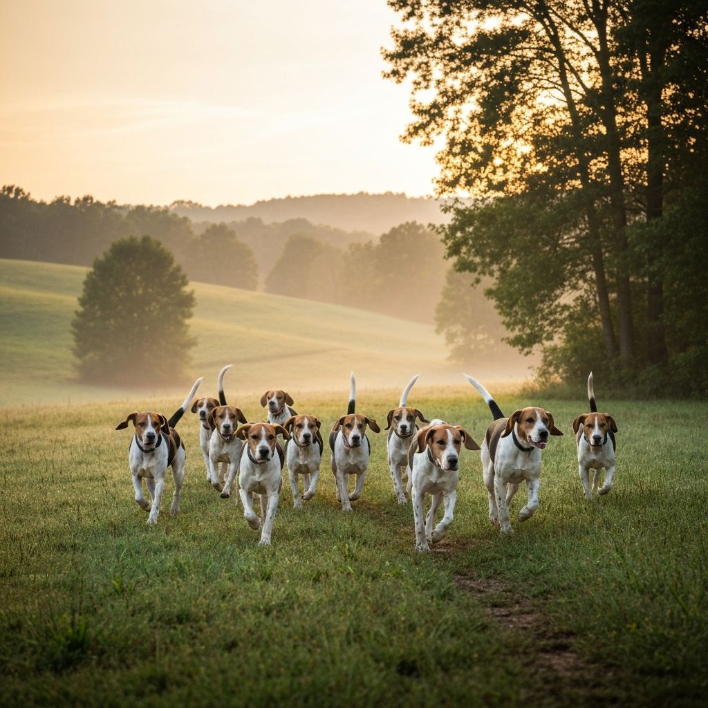 American Foxhounds running through the North Carolina countryside